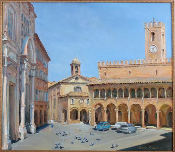 Polina & Dmitry Luchanov. The central square in the Italian town of Offida. oil on canvas 80-90cm. 2011