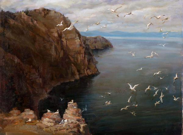 Polina & Dmitry Luchanov. Baikal. Gulls. oil on canvas 45-60cm. 2003