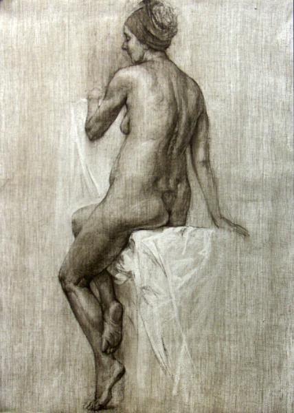 Polina & Dmitry Luchanov. Academic drawing nude models 60-80cm. sauce, chalk, oil on canvas. 2008