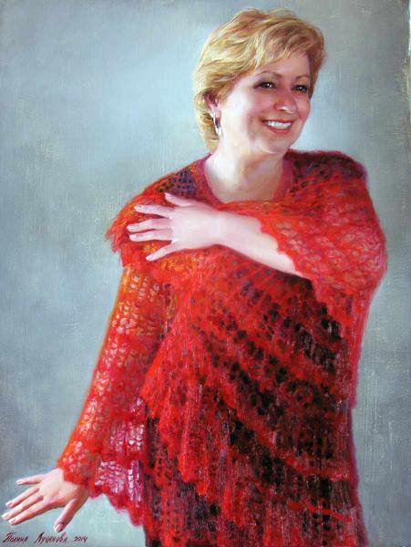 Polina & Dmitry Luchanov. Valentine red shawl. oil on canvas 70x50 cm 2015