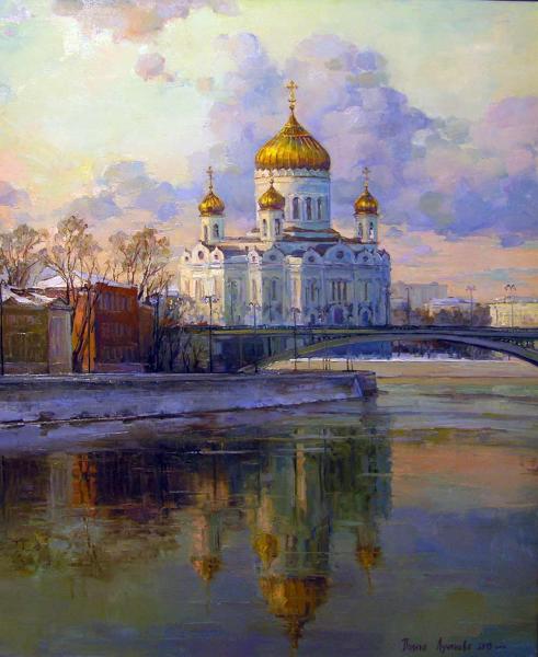 Polina & Dmitry Luchanov. Moscow morning. Christ the Savior Cathedral. oil on canvas 100x80 cm 2015