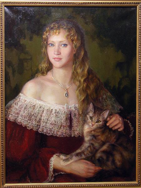 Polina & Dmitry Luchanov. Girl with a Cat (oil on canvas 60-70cm.) 2001