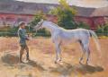 Polina & Dmitry Luchanov. Sketch a picture. "Arabian Stallion" 25-30cm. oil on canvas 2010