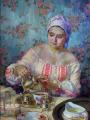 Polina & Dmitry Luchanov. Tea-drinking 60-80cm.tea with raspberries oil on canvas 2008