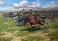 Сайт Полины и Дмитрия Лучановых. Cavalry attack. Don Cossacks. 85h130 cm oil on canvas 2015